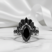 Ride or Die Wedding Rings- 2.5 Ct Marquise Cut Diamond Option Gothic Bridal Set in 14k White Gold