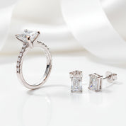 3ct Emerald Cut Moissanite Engagement Ring and Earrings Set-Black Diamonds New York
