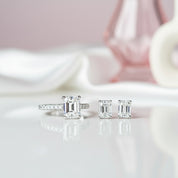 3ct Emerald Cut Moissanite Engagement Ring and Earrings Set-Black Diamonds New York