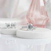 3ct Emerald Cut Moissanite Engagement Ring and Earrings Set-Black Diamonds New York