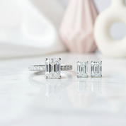 3ct Emerald Cut Moissanite Engagement Ring and Earrings Set-Black Diamonds New York