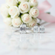 3ct Emerald Cut Moissanite Engagement Ring and Earrings Set-Black Diamonds New York