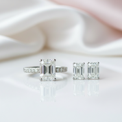 3ct Emerald Cut Moissanite Engagement Ring and Earrings Set-Black Diamonds New York