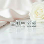 3ct Emerald Cut Moissanite Engagement Ring and Earrings Set-Black Diamonds New York