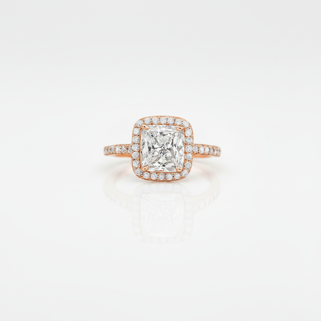 Classic Rose Gold Halo Radiant Cut Engagement Ring-Black Diamonds New York