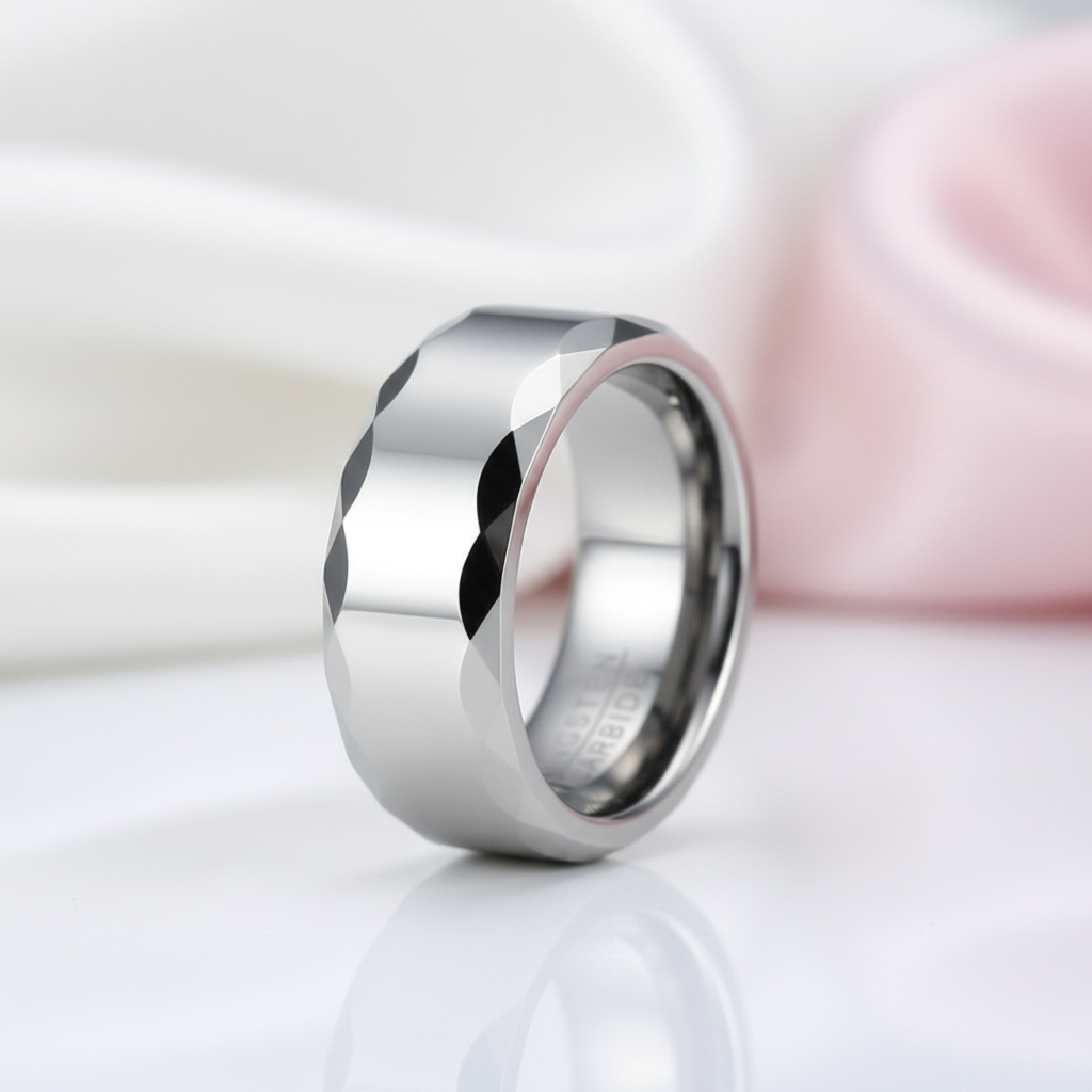 Rippled Edges Men's Tungsten Carbide Wedding Band-Black Diamonds New York