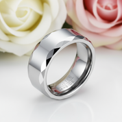 Rippled Edges Men's Tungsten Carbide Wedding Band-Black Diamonds New York