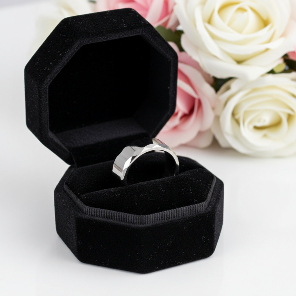 Rippled Edges Men's Tungsten Carbide Wedding Band-Black Diamonds New York