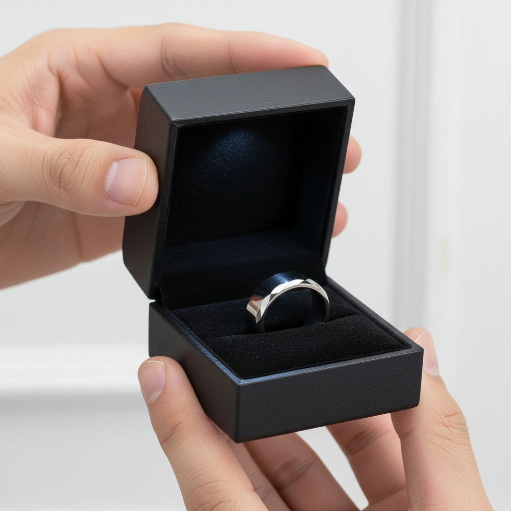 Rippled Edges Men's Tungsten Carbide Wedding Band-Black Diamonds New York