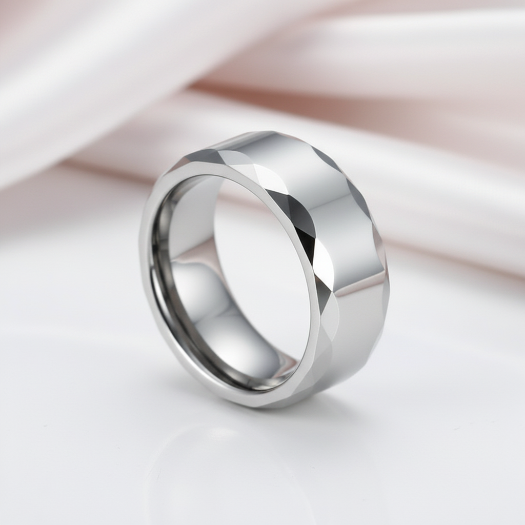 Rippled Edges Men's Tungsten Carbide Wedding Band-Black Diamonds New York