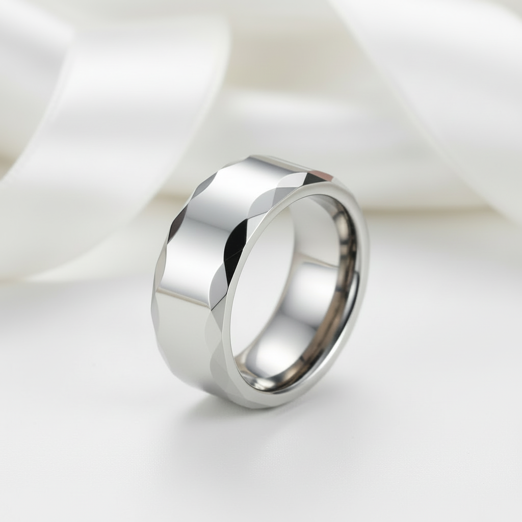 Rippled Edges Men's Tungsten Carbide Wedding Band-Black Diamonds New York