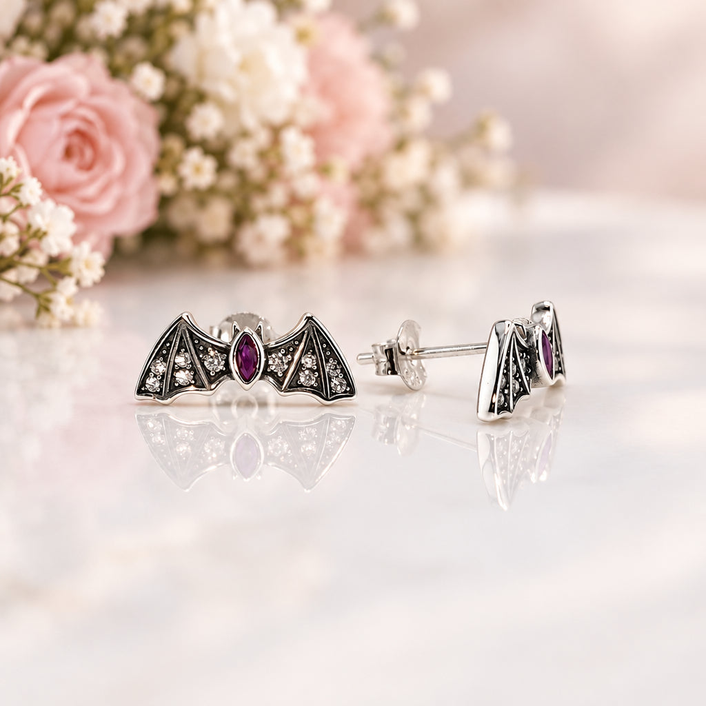 Punk Diamond Option Bat Stud Earrings-Black Diamonds New York