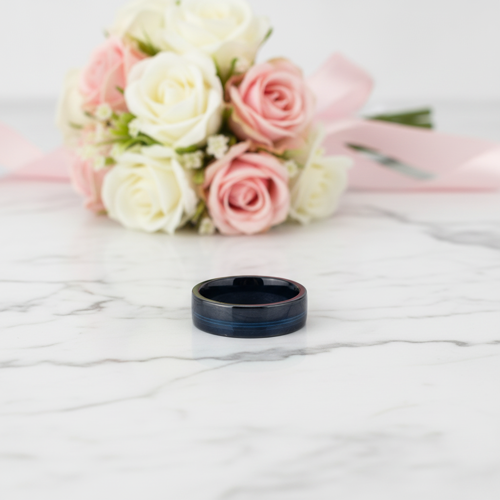 Black Polished Tungsten Men's Wedding Band-Black Diamonds New York