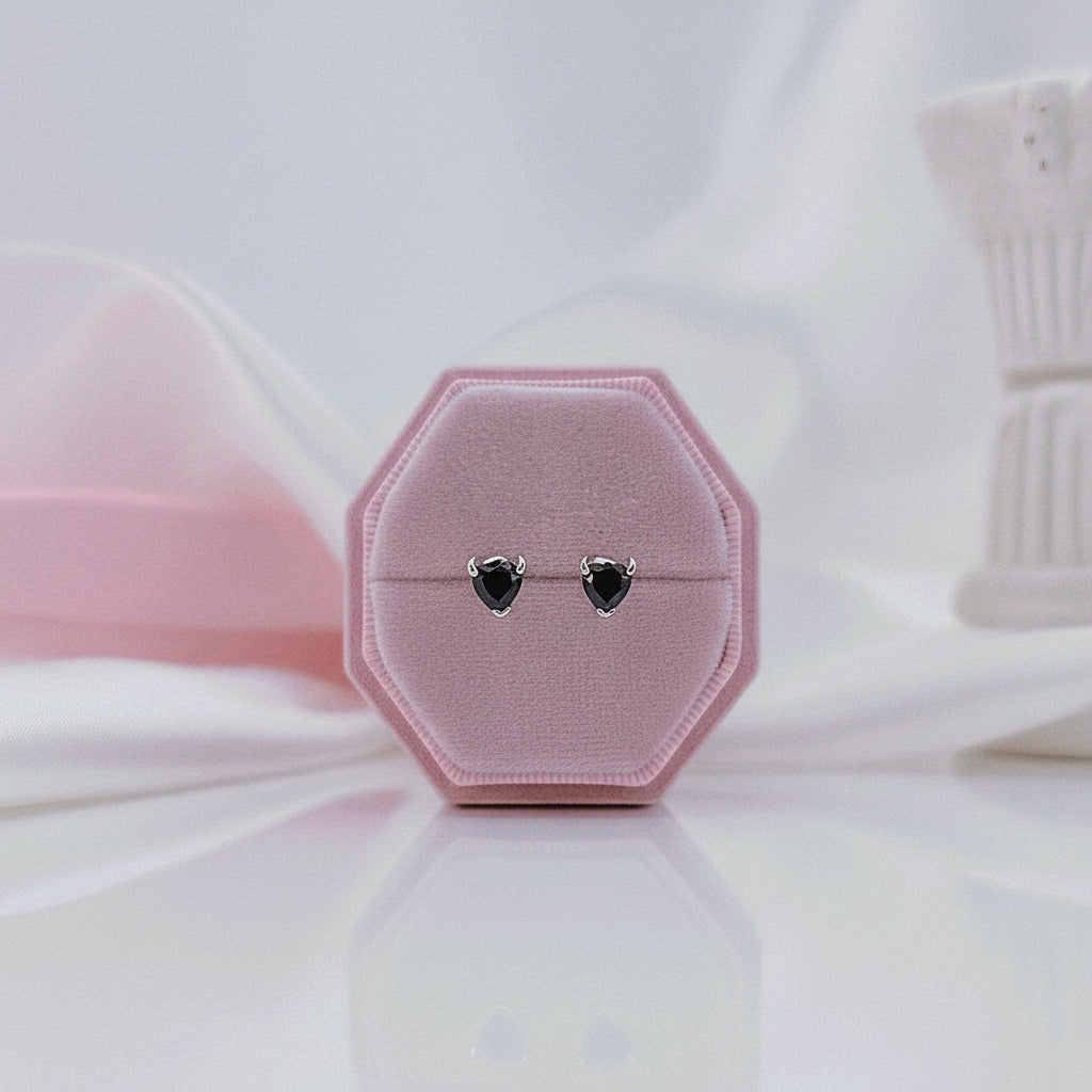 Black Devil Heart Stud Earrings-Black Diamonds New York