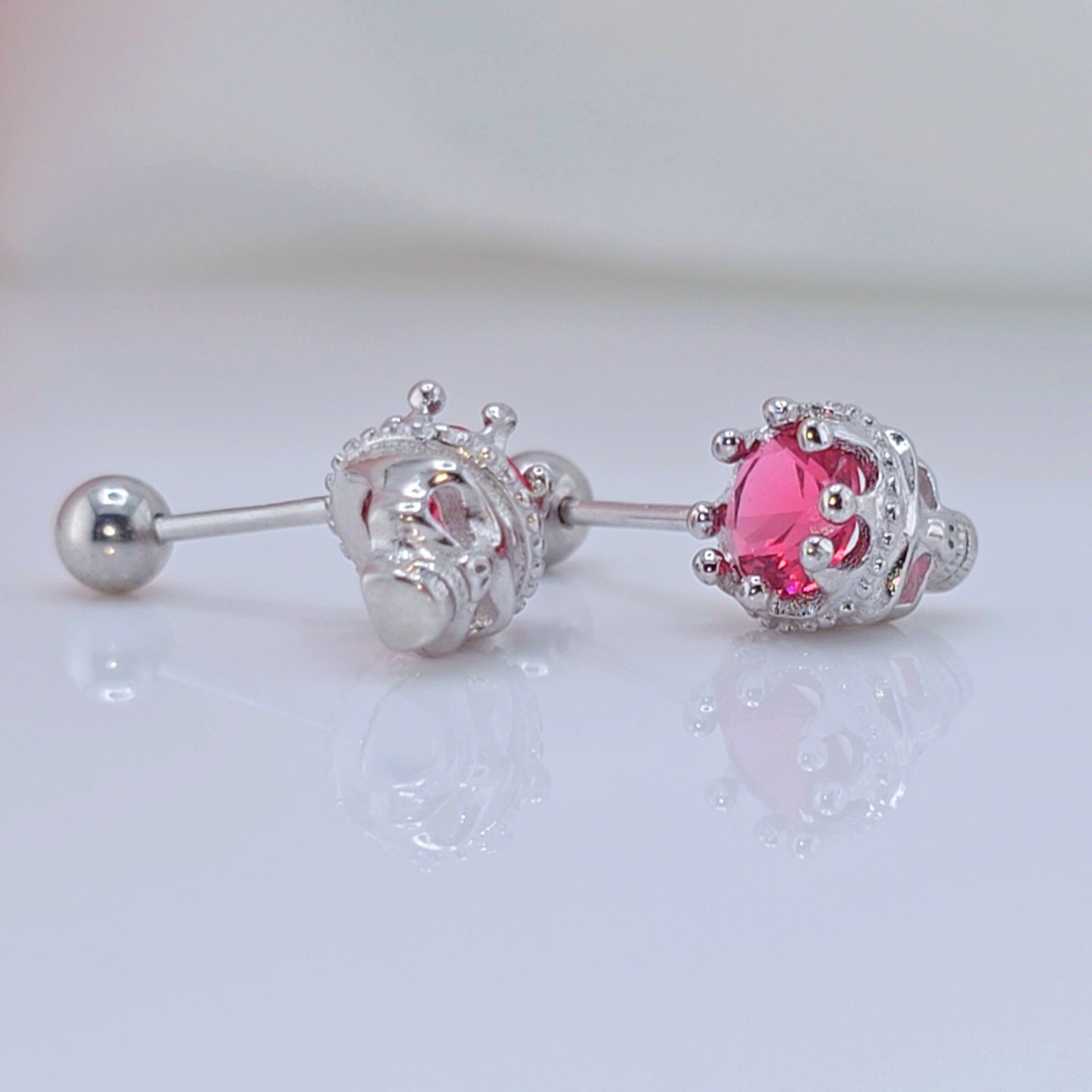 Rose Gold Crowned Skull Head Screw Stud Earrings-Black Diamonds New York