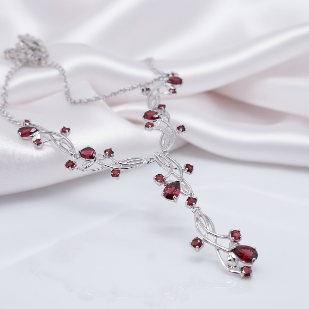8.08ct Red Garnet Bridal Necklace-Black Diamonds New York