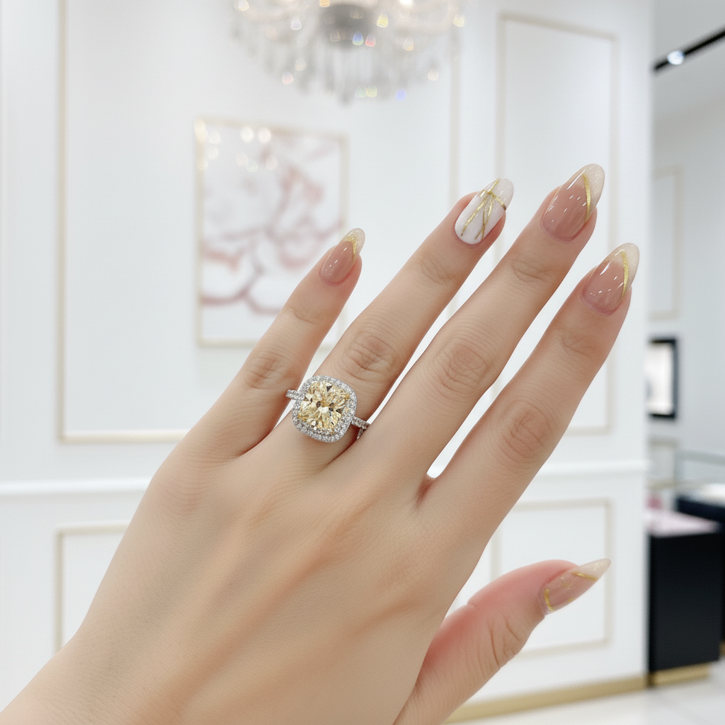 Round Cut 3.0 Ct Yellow Diamond Option Double Halo Engagement Ring-Black Diamonds New York