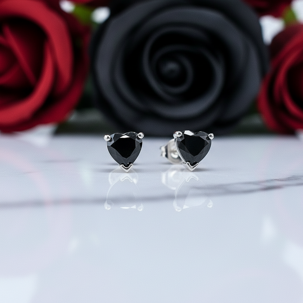 Black Devil Heart Stud Earrings-Black Diamonds New York