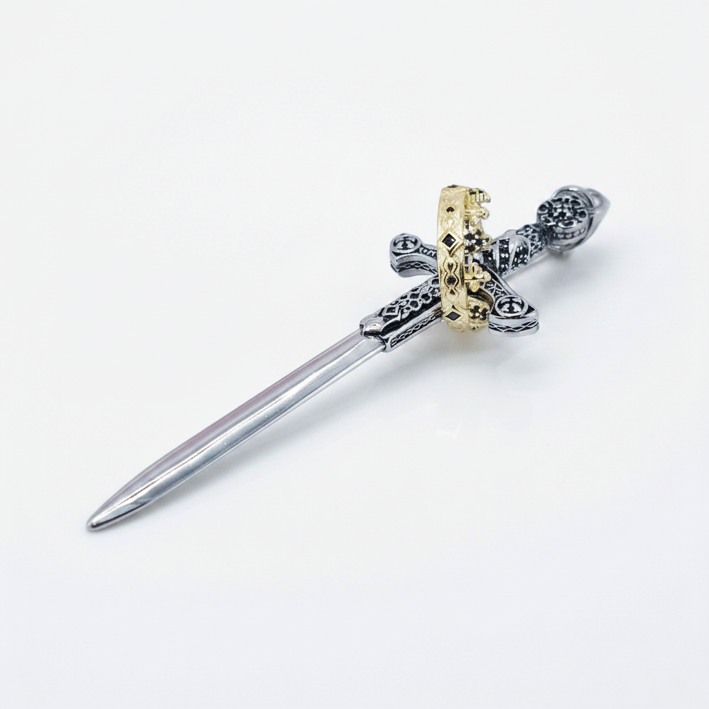 Vintage Punk Sword & Crown Pendant-Black Diamonds New York