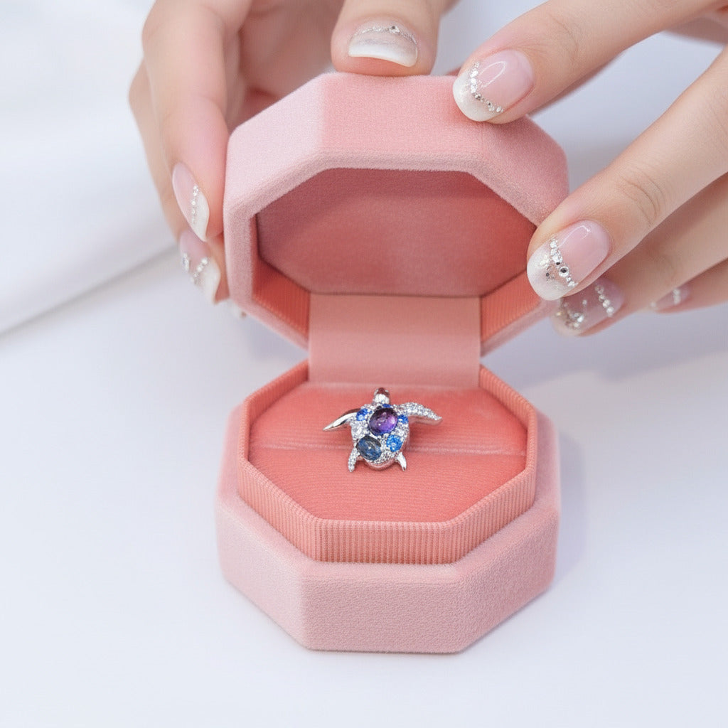 Blue Spinel Sea Turtle Pendant Necklace with Diamond-Black Diamonds New York