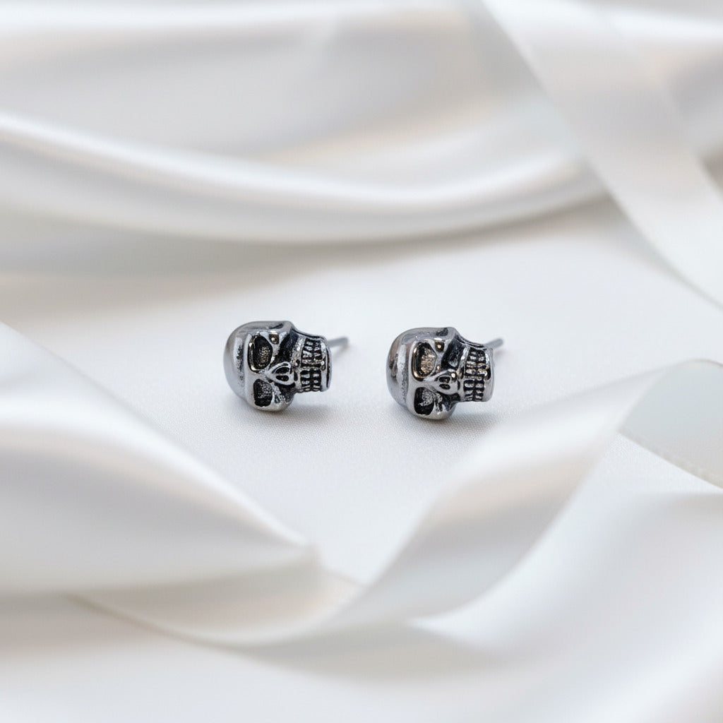 Gothic Skull Stud Earrings-Black Diamonds New York