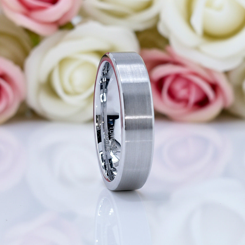 Brushed Tungsten Wedding Band-Black Diamonds New York