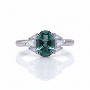 Oval Cut Natural Moss Agate 4 Prong Engagement Ring-Black Diamonds New York