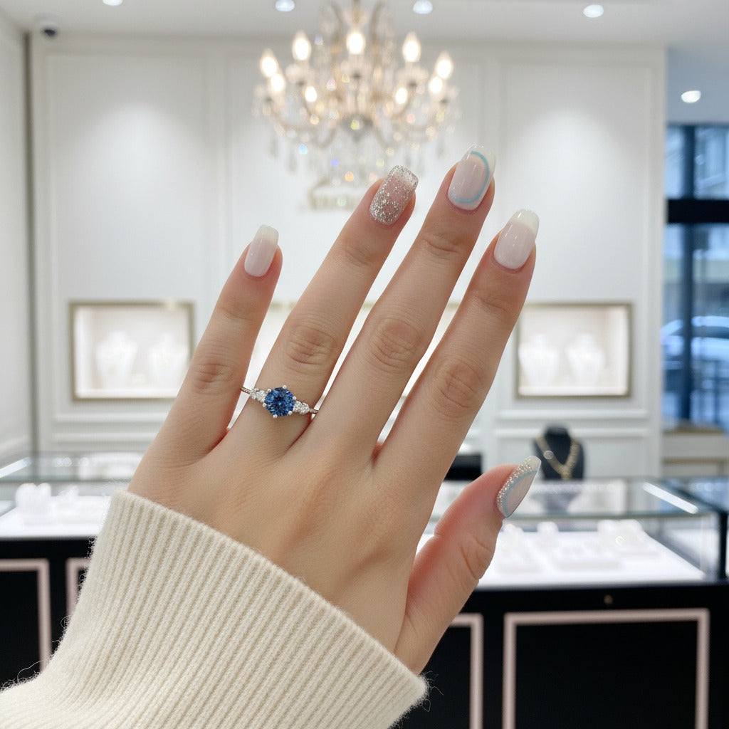 1.0 Ct VVS1 Blue Moissanite Classic Engagement Ring-Black Diamonds New York