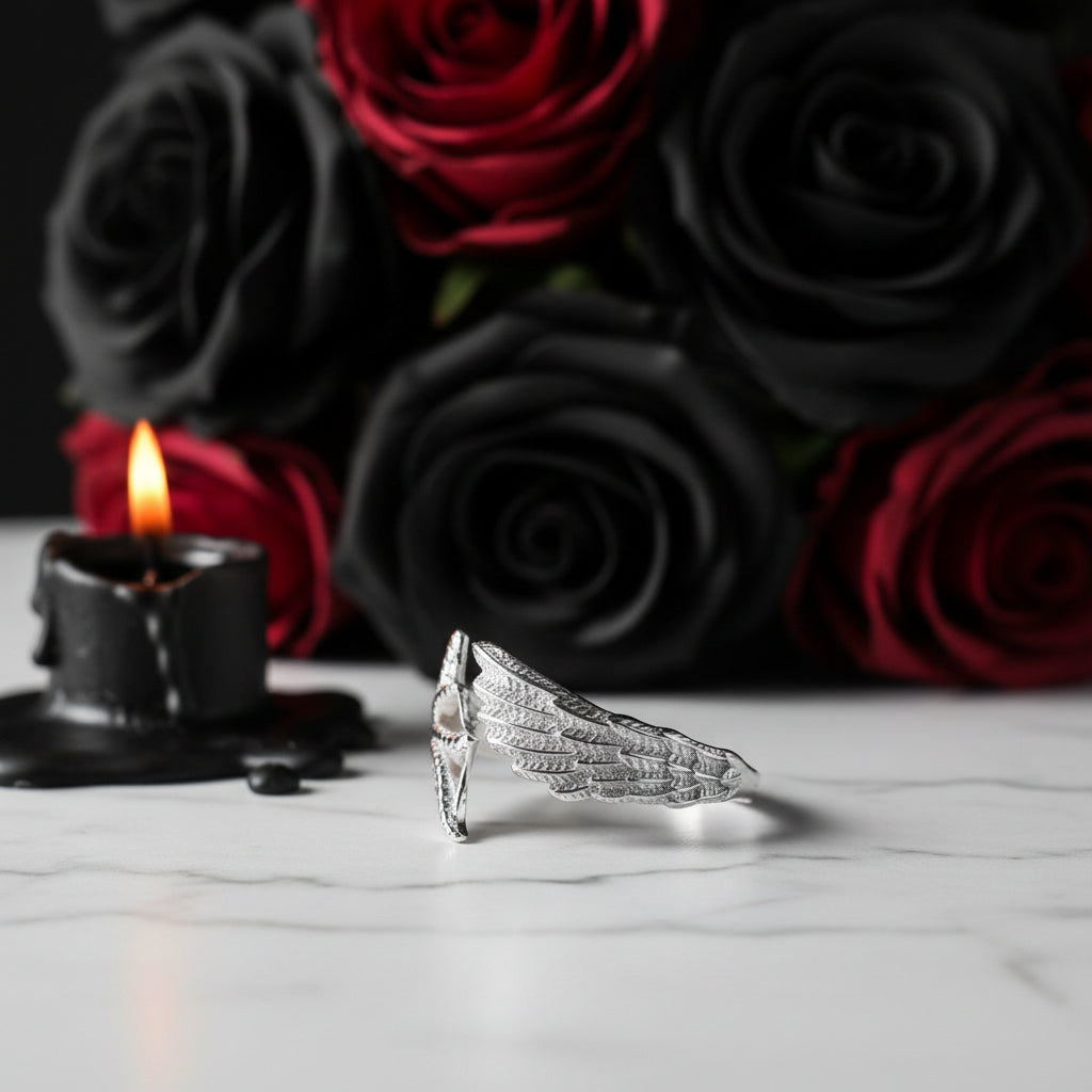 Angel and Demon Wing Adjustable Ring-Black Diamonds New York
