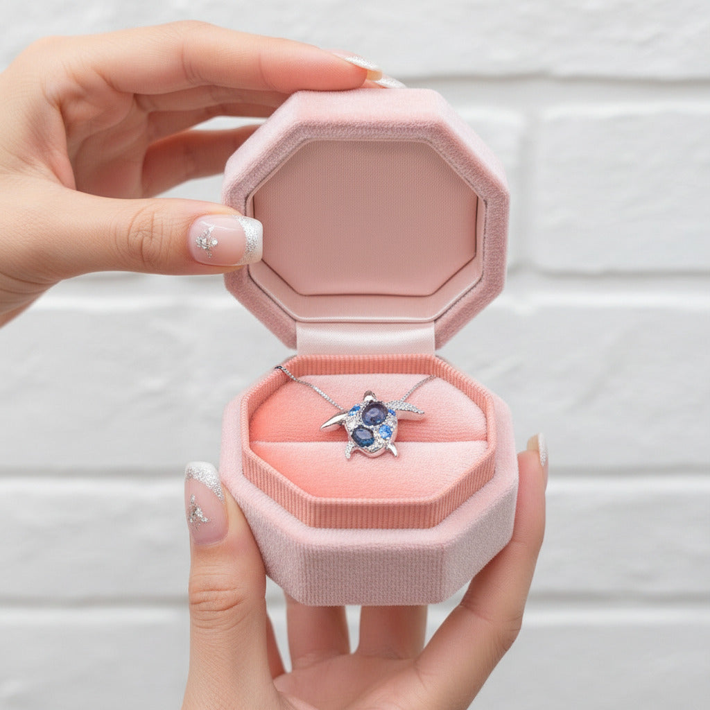 Blue Spinel Sea Turtle Pendant Necklace with Diamond-Black Diamonds New York