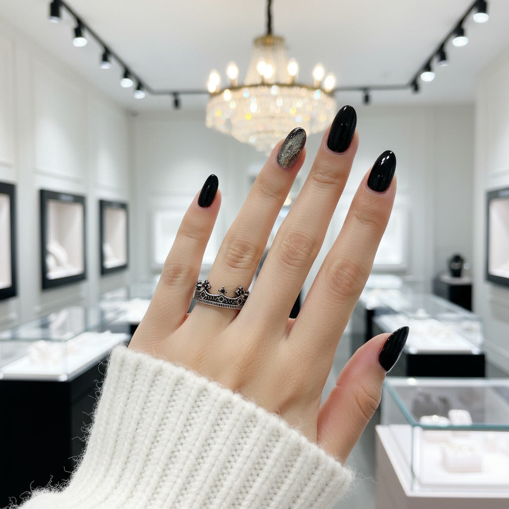 European Option Punk Victorian Crown Ring-Black Diamonds New York