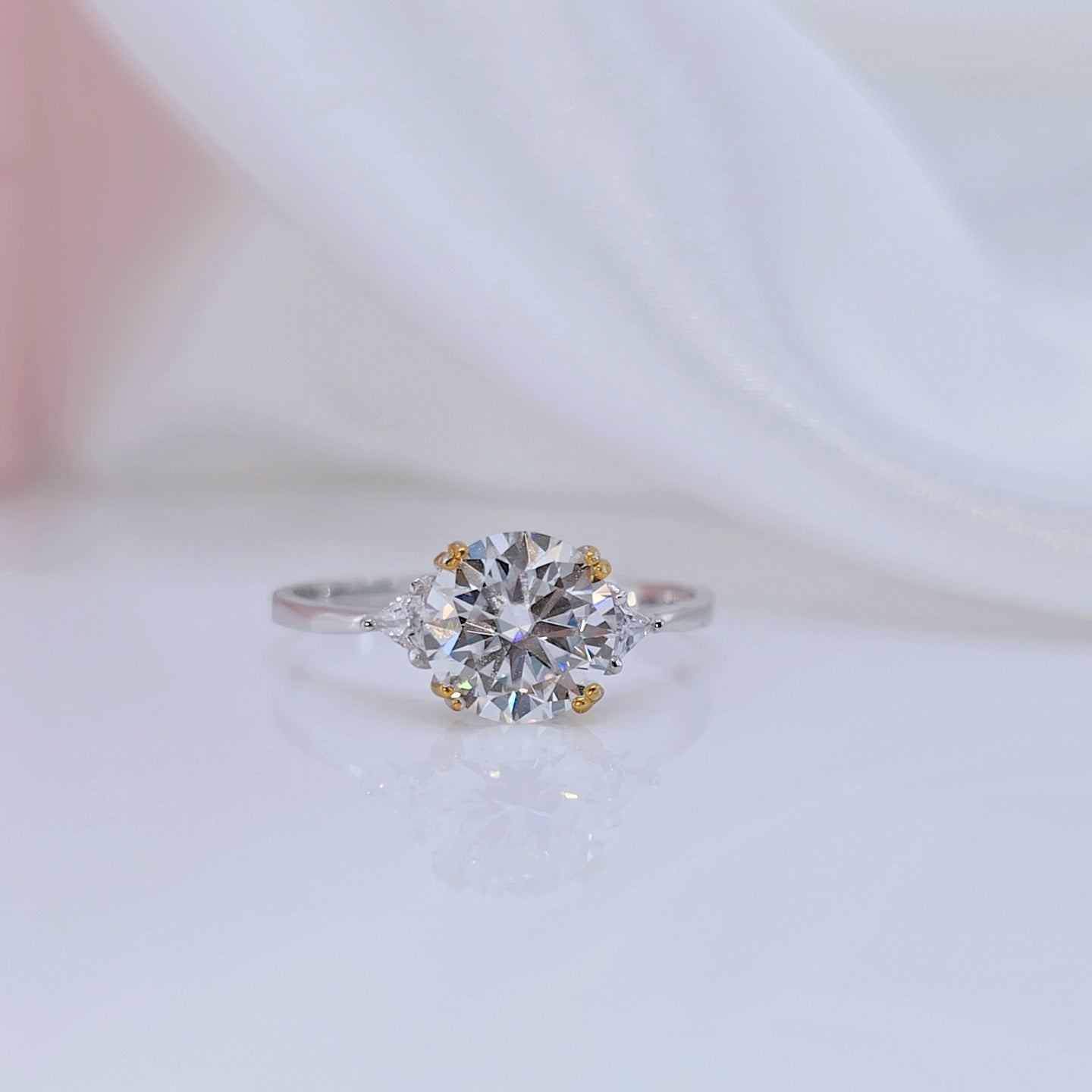 3.0 Ct Round Cut Crackling Diamond Option Engagement Ring-Black Diamonds New York