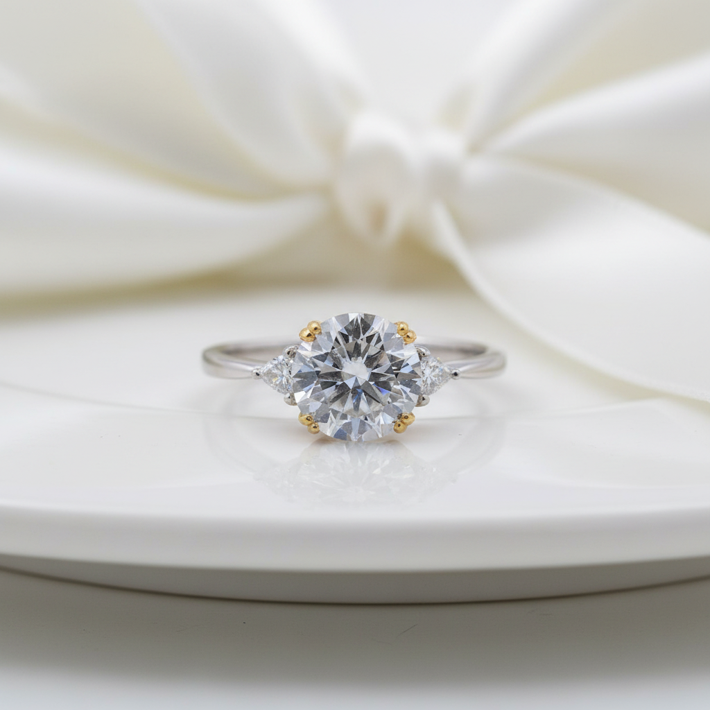 3.0 Ct Round Cut Crackling Diamond Option Engagement Ring-Black Diamonds New York