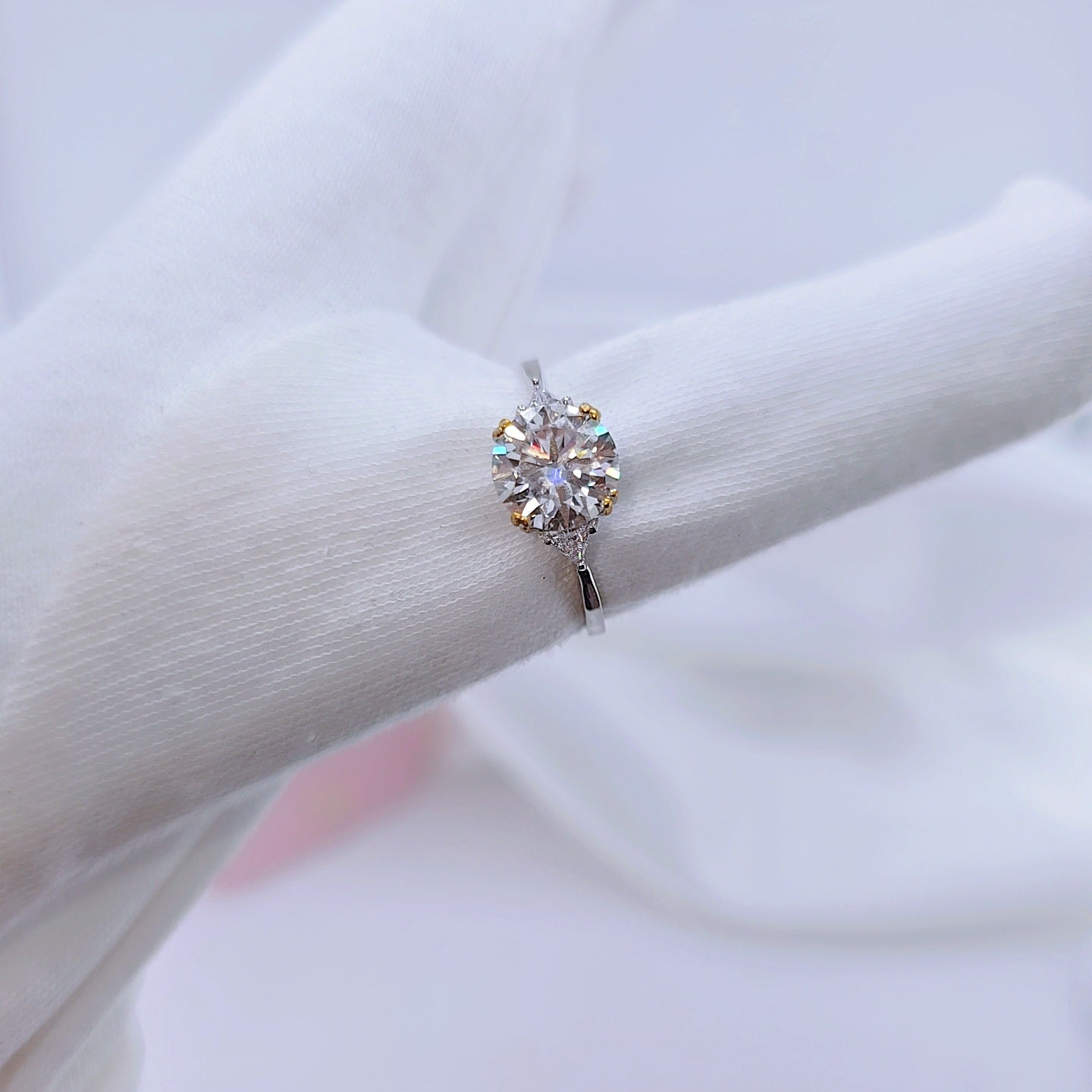 3.0 Ct Round Cut Crackling Diamond Option Engagement Ring-Black Diamonds New York