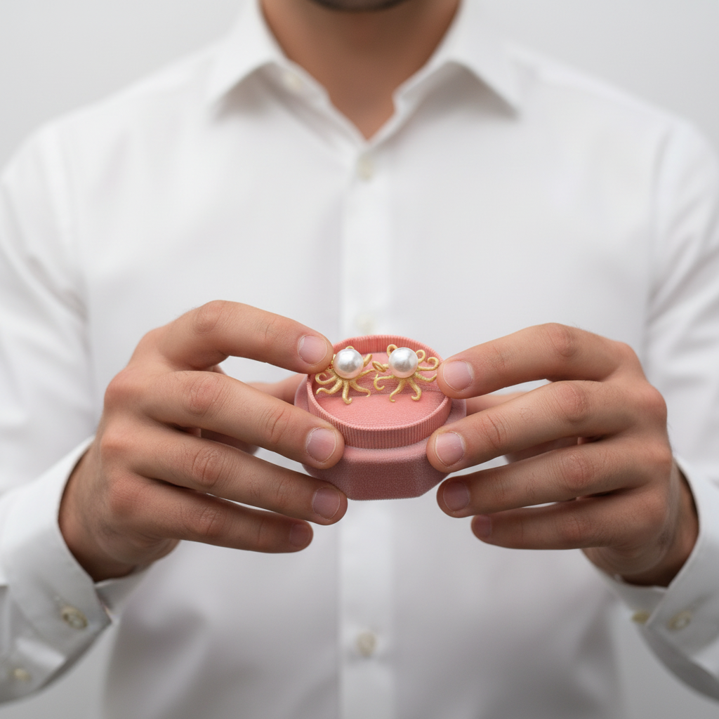 Octopus with Pearl Stud Earrings-Black Diamonds New York