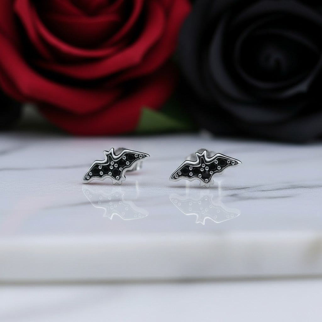 Punk Night Bat Stud Earrings-Black Diamonds New York
