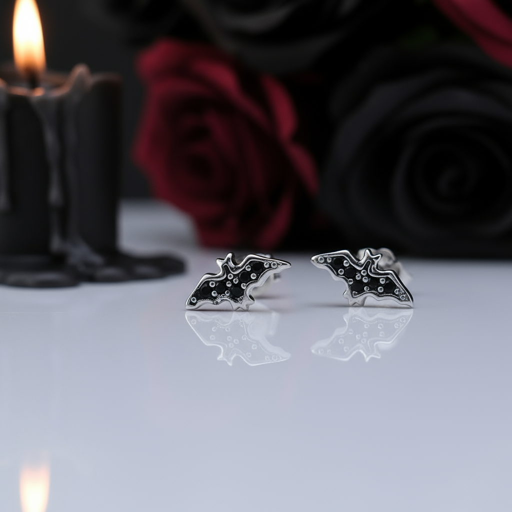 Punk Night Bat Stud Earrings-Black Diamonds New York