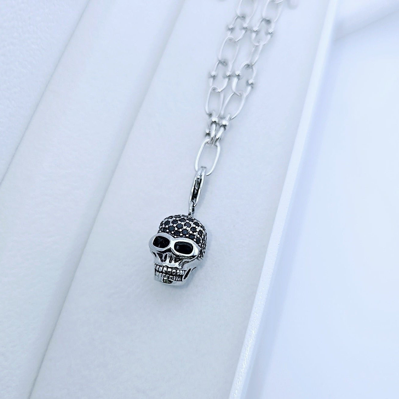 Punk Skull Diamond Paved Charm Necklace-Black Diamonds New York