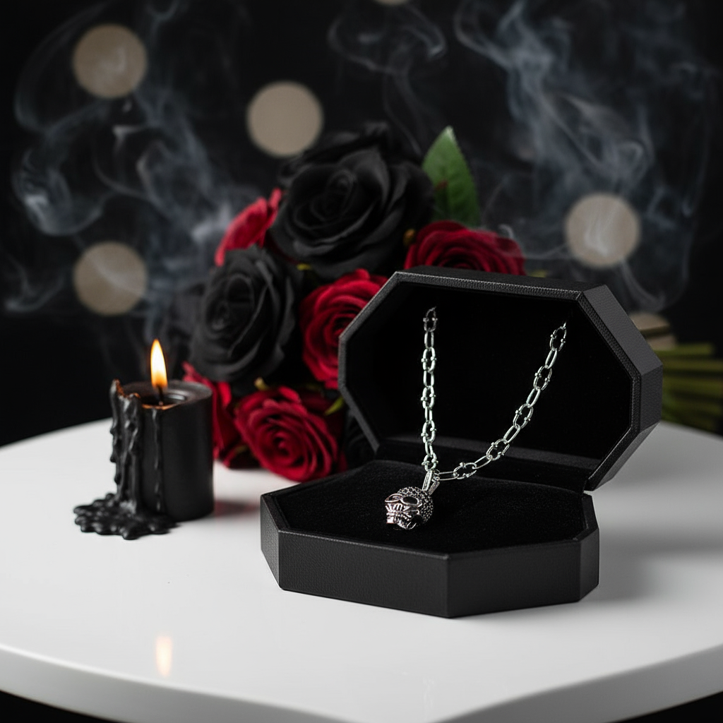 Punk Skull Diamond Paved Charm Necklace-Black Diamonds New York