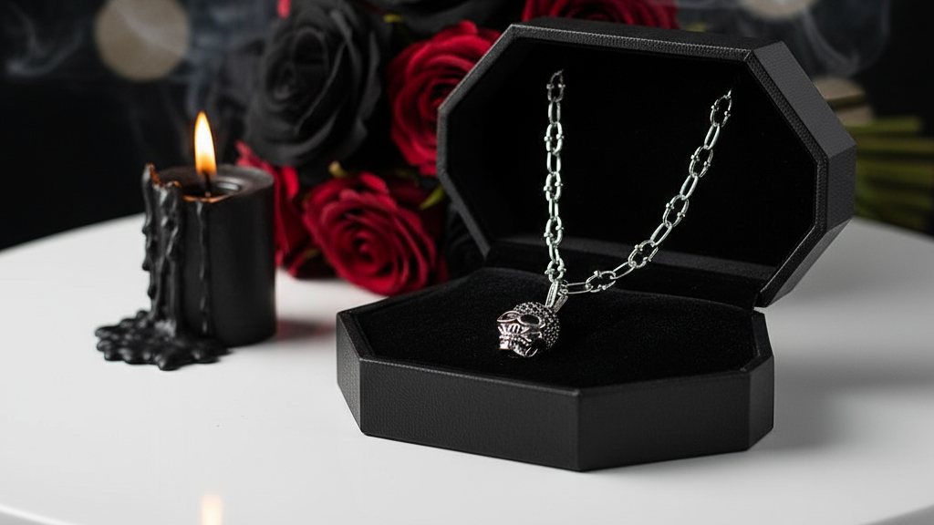 Punk Skull Diamond Option Paved Charm Necklace-Black Diamonds New York