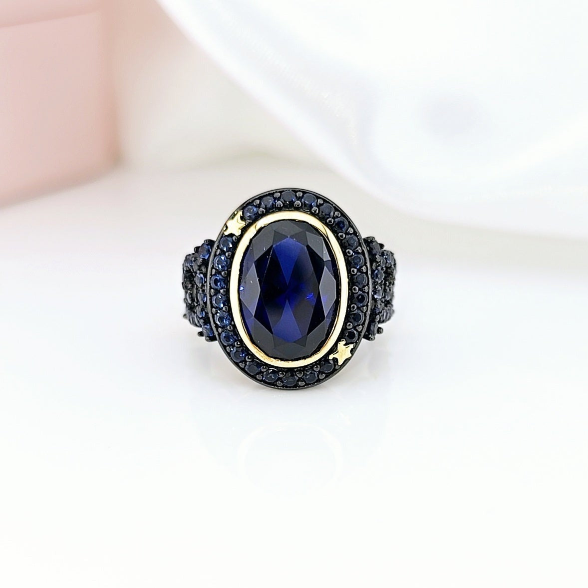 Vintage Gemstone Statement Art Deco Engagement Ring-Black Diamonds New York