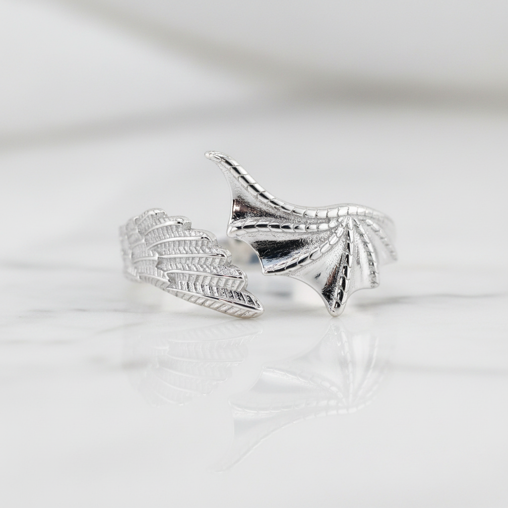 Angel and Demon Wing Adjustable Ring-Black Diamonds New York