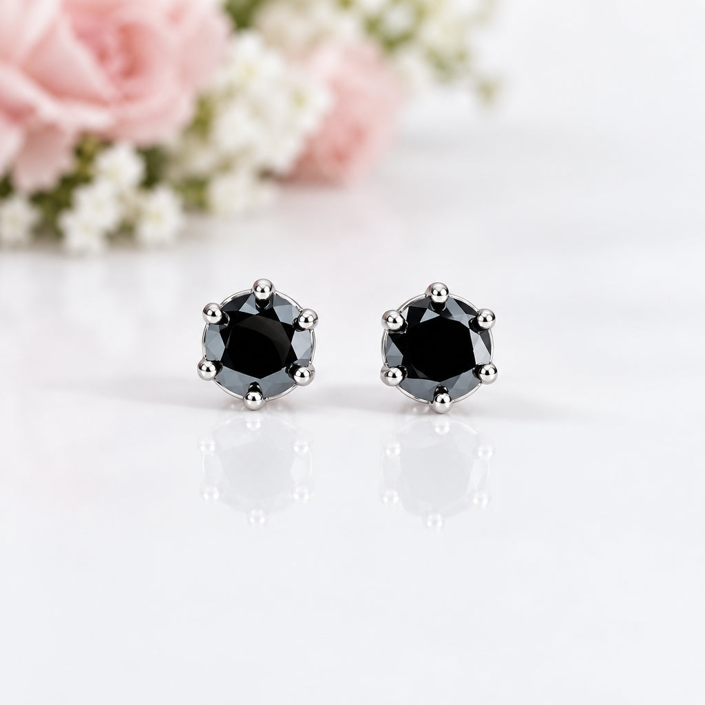 2.0 twc Round Diamond Option 6 Prong Stud Earrings-Black Diamonds New York