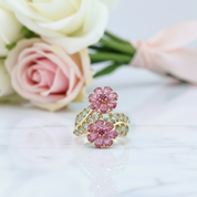 Colorful Tourmaline & Orange Corundum Flower Ring-Black Diamonds New York