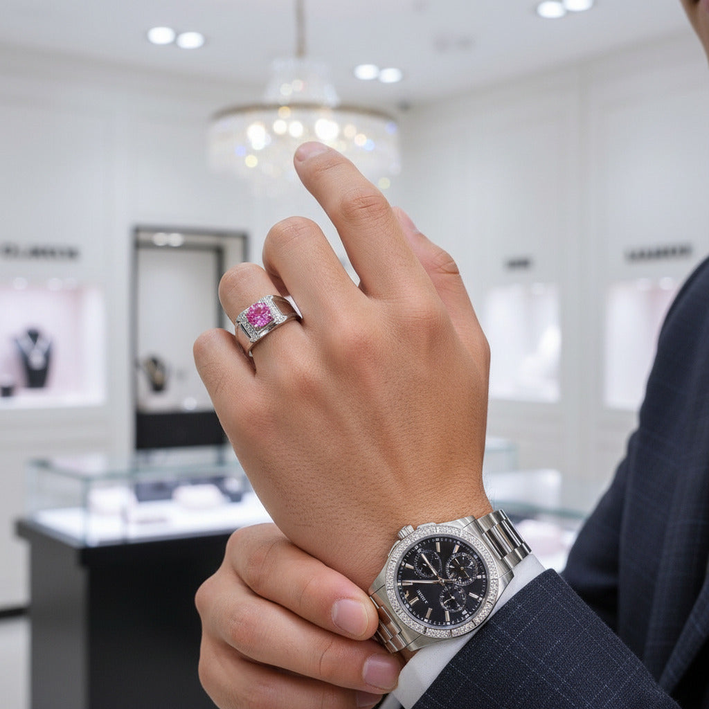 1.0 Ct Pink Diamond Option Men's Ring-Black Diamonds New York