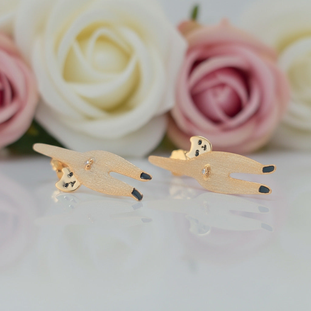 Long Naughty Kitten Stud Earrings-Black Diamonds New York