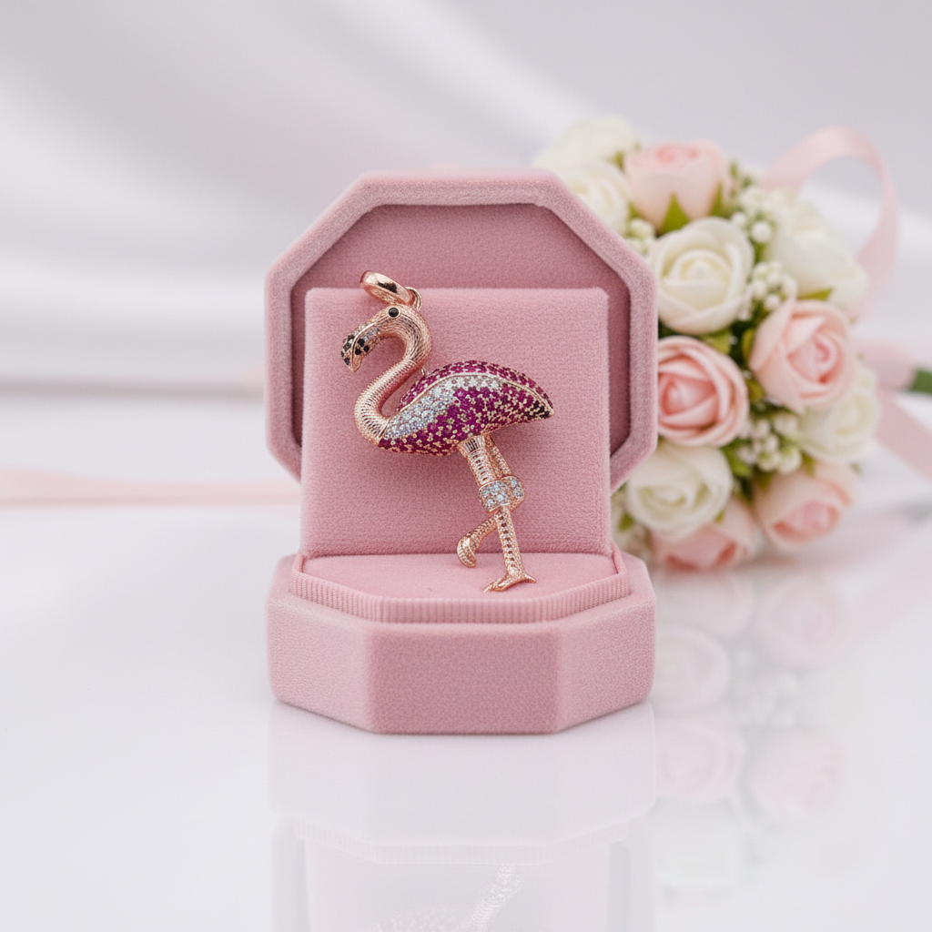 Unique Rose Gold Punk-Option Flamingo Pendant-Black Diamonds New York