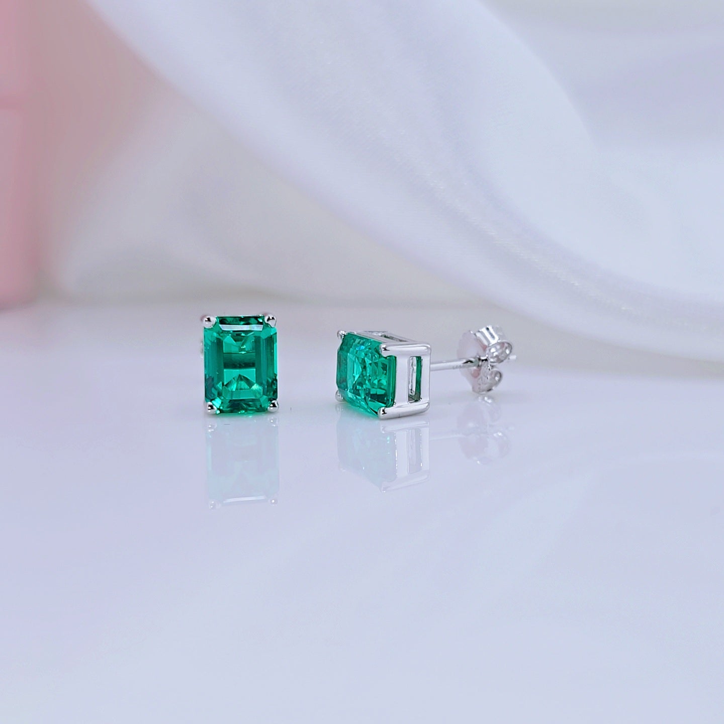 2.0 Ct Colombian Cultivated Emerald Earrings-Black Diamonds New York