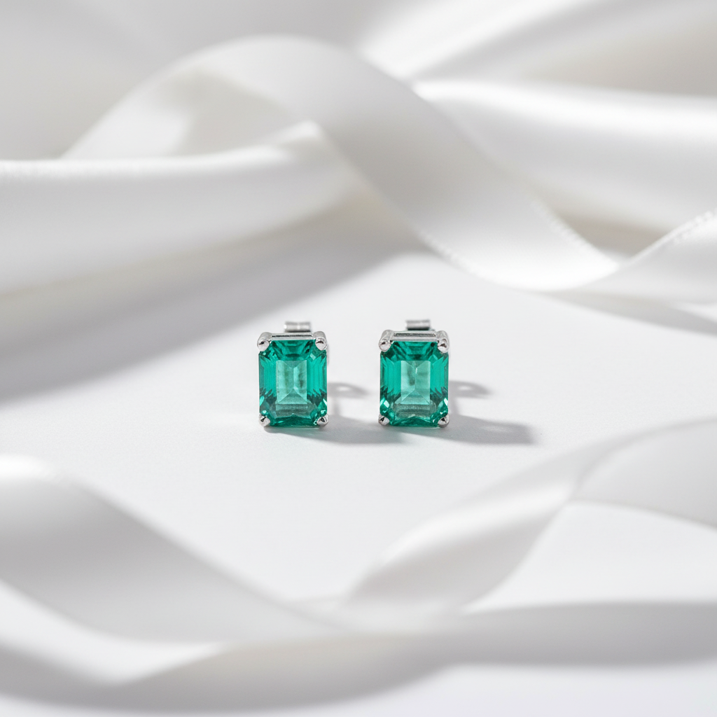 2.0 Ct Colombian Cultivated Emerald Earrings-Black Diamonds New York
