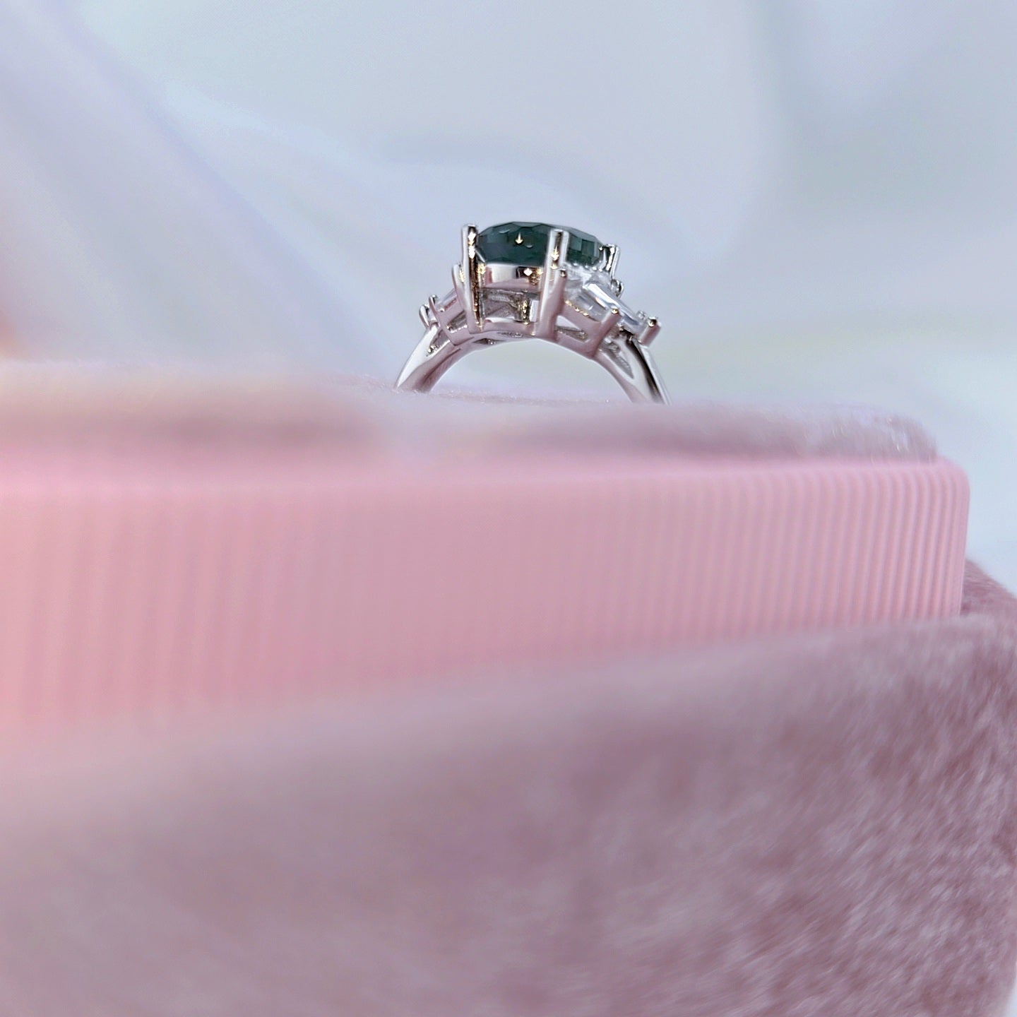 Oval Cut Natural Moss Agate 4 Prong Engagement Ring-Black Diamonds New York